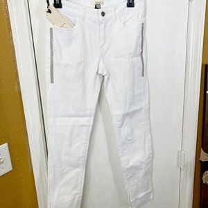 Toy G. women's IT 40 rhinestone crystal embellish raw hem slim taper jeans 27x27